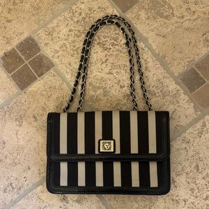 Anne Klein Black and White Striped Shoulder Bag
